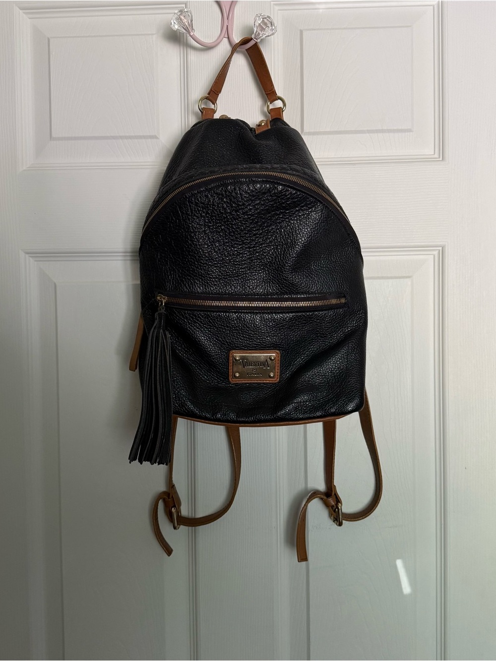 Valentina Black and Brown Genuine Leather Backpack